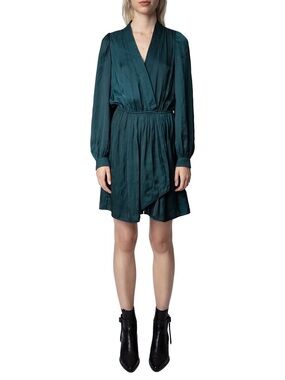 Zadig & Voltaire Teal Blue Long Sleeve V-Neck Pleated Dress